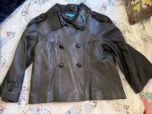 VINTAGE PIGSKIN LEATHER DOUBLE BREASTED SWING PEA JACKET S